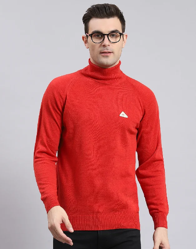 Men's Jacquard Patterned Wool - Acrylic Sweater in Purple for a Sophisticated Autumn OutfitMen Red Solid High Neck Full Sleeve Pullover Men's Jacquard Patterned Wool - Acrylic Sweater in Purple for a Sophisticated Autumn OutfitMen Red Solid High Neck Full Sleeve Pullover