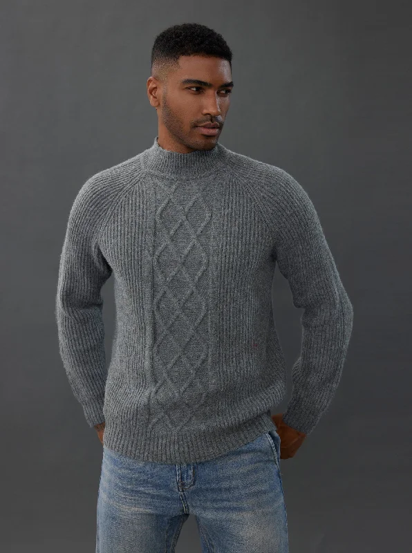 Men's Mock - Neck Pullover in Charcoal for a Modern and Sleek AppearanceMen's Mock Neck Sweater Casual Cable Twisted Knitted Pullover Sweaters Men's Mock - Neck Pullover in Charcoal for a Modern and Sleek AppearanceMen's Mock Neck Sweater Casual Cable Twisted Knitted Pullover Sweaters