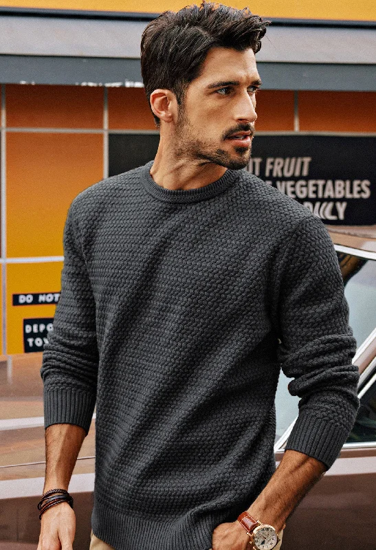 Plus Size Men's Long - Sleeve Thermal Pullover in Black for Extra Warmth in Cold WeatherMen Textured Sweater Long Sleeve Crew Neck Ribbed Cuff Pullover Knitwear Plus Size Men's Long - Sleeve Thermal Pullover in Black for Extra Warmth in Cold WeatherMen Textured Sweater Long Sleeve Crew Neck Ribbed Cuff Pullover Knitwear