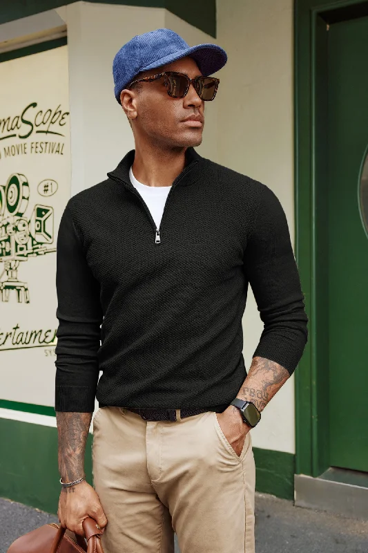 Men's Embroidered Pullover in Red with Floral Details for a Spring - Inspired StyleMen Textured Sweater Long Sleeve Stand Collar Zip-up Neck Pullover Knitwear Men's Embroidered Pullover in Red with Floral Details for a Spring - Inspired StyleMen Textured Sweater Long Sleeve Stand Collar Zip-up Neck Pullover Knitwear