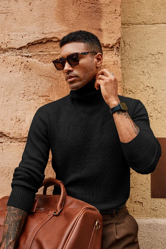 Plus Size Men's Long - Sleeve Thermal Pullover in Black for Extra Warmth in Cold WeatherMen Turtleneck Sweater Long Sleeve Ribbed Cuff Textured Pullover Jumper Plus Size Men's Long - Sleeve Thermal Pullover in Black for Extra Warmth in Cold WeatherMen Turtleneck Sweater Long Sleeve Ribbed Cuff Textured Pullover Jumper
