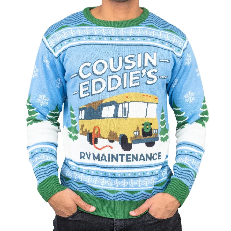 Regular Fit Men's Mock - Neck Sweater in Teal with a Side Slit for a Modern Office AttireNational Lampoon Christmas Vacation Blue Eddies Ugly Christmas Sweater