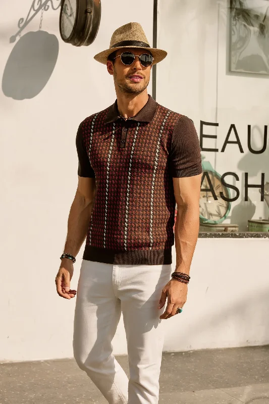 Tall Men's Longline Pullover in Gray for a Relaxed and Fashionable LookMen's Vintage Polo Pullover Shirts Lightweight Knit Houndstooth Golf Shirts Tall Men's Longline Pullover in Gray for a Relaxed and Fashionable LookMen's Vintage Polo Pullover Shirts Lightweight Knit Houndstooth Golf Shirts