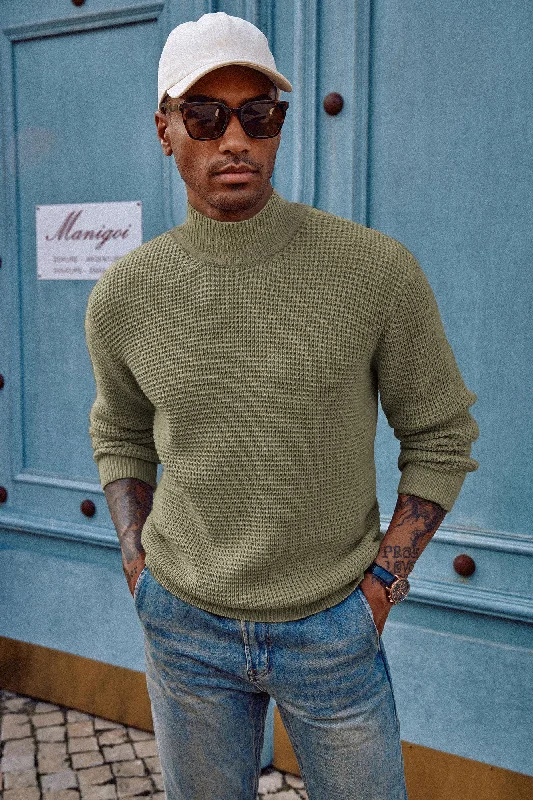 Men's Ribbed Pullover in Mustard Yellow for a Pop of Color in AutumnMock Neck Sweaters Waffle Cable Knit Pullover Sweater Men's Ribbed Pullover in Mustard Yellow for a Pop of Color in AutumnMock Neck Sweaters Waffle Cable Knit Pullover Sweater