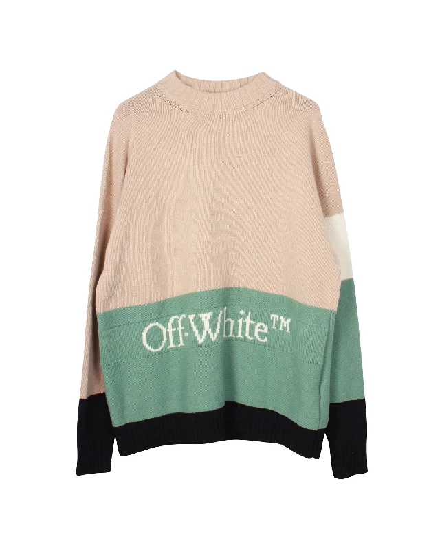 Plus Size Men's Striped Cotton - Blend Sweater in Navy and White for a Nautical - Themed VacationOff-White Intarsia Logo Colorblock Sweater in Multicolor Wool Plus Size Men's Striped Cotton - Blend Sweater in Navy and White for a Nautical - Themed VacationOff-White Intarsia Logo Colorblock Sweater in Multicolor Wool