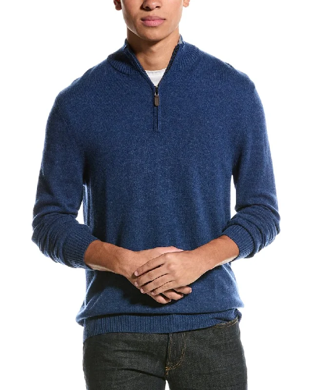 Regular Fit Men's Mock - Neck Sweater in Teal with a Side Slit for a Modern Office AttireQi Cashmere 1/4-Zip Cashmere Mock Sweater Regular Fit Men's Mock - Neck Sweater in Teal with a Side Slit for a Modern Office AttireQi Cashmere 1/4-Zip Cashmere Mock Sweater