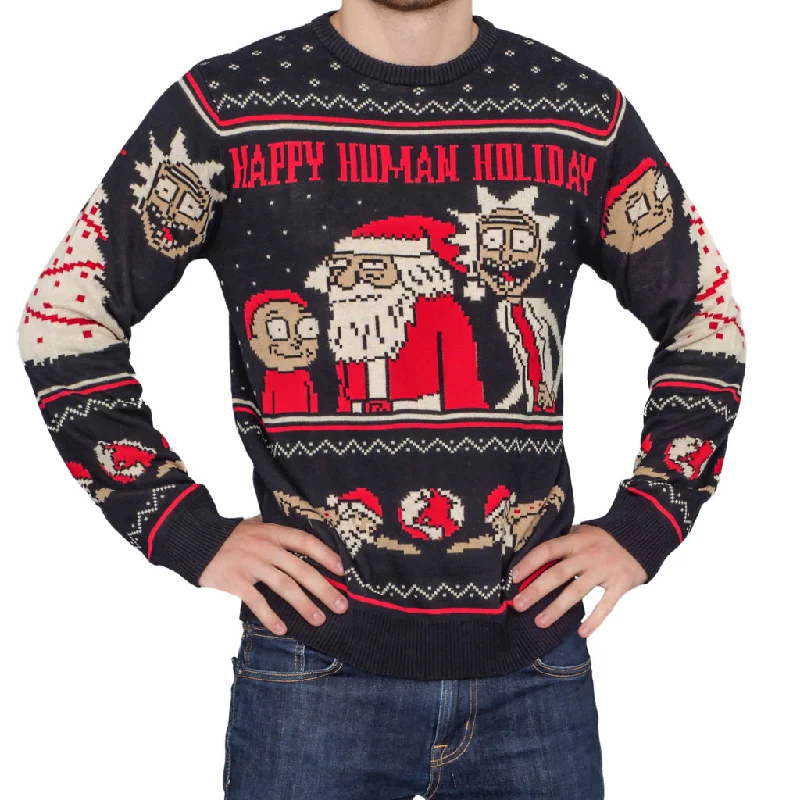 Men's Cable - Knit Turtleneck Merino Wool Sweater in Charcoal for a Winter Business LookRick and Morty Happy Human Holiday Ugly Christmas Sweater Men's Cable - Knit Turtleneck Merino Wool Sweater in Charcoal for a Winter Business LookRick and Morty Happy Human Holiday Ugly Christmas Sweater
