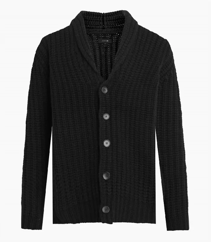 Plus Size Men's Distressed Denim - Look Sweater in Blue for a Trendy and Edgy StyleShawl Cardigan In Black Plus Size Men's Distressed Denim - Look Sweater in Blue for a Trendy and Edgy StyleShawl Cardigan In Black
