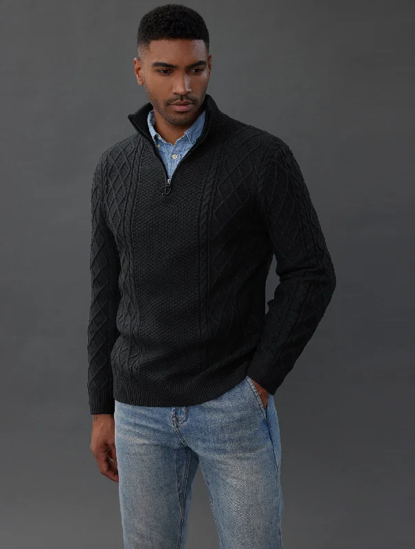 Men's Cable - Knit Pullover in Cream with a Traditional Pattern for a Timeless AppealMen's Casual Quarter-Zip Sweaters Cable Knit Thermal Pullover Men's Cable - Knit Pullover in Cream with a Traditional Pattern for a Timeless AppealMen's Casual Quarter-Zip Sweaters Cable Knit Thermal Pullover