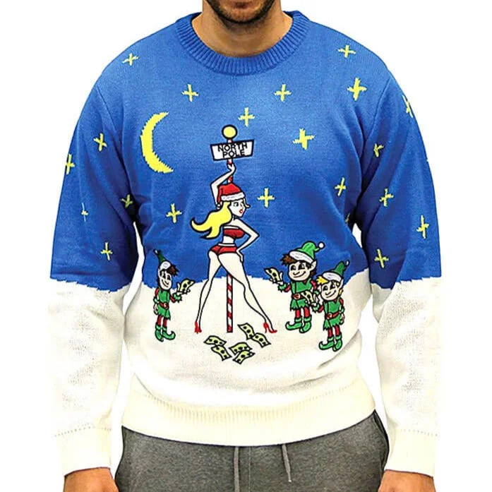 Men's Zip - Up Fleece - Lined Sweater in Black with Thumbholes for Outdoor Winter ActivitiesStripper Pole Ugly Christmas Sweater Men's Zip - Up Fleece - Lined Sweater in Black with Thumbholes for Outdoor Winter ActivitiesStripper Pole Ugly Christmas Sweater