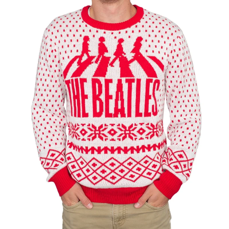 Regular Fit Men's Mock - Neck Sweater in Teal with a Side Slit for a Modern Office AttireThe Beatles Abbey Road Red and White Ugly Christmas Sweater Regular Fit Men's Mock - Neck Sweater in Teal with a Side Slit for a Modern Office AttireThe Beatles Abbey Road Red and White Ugly Christmas Sweater
