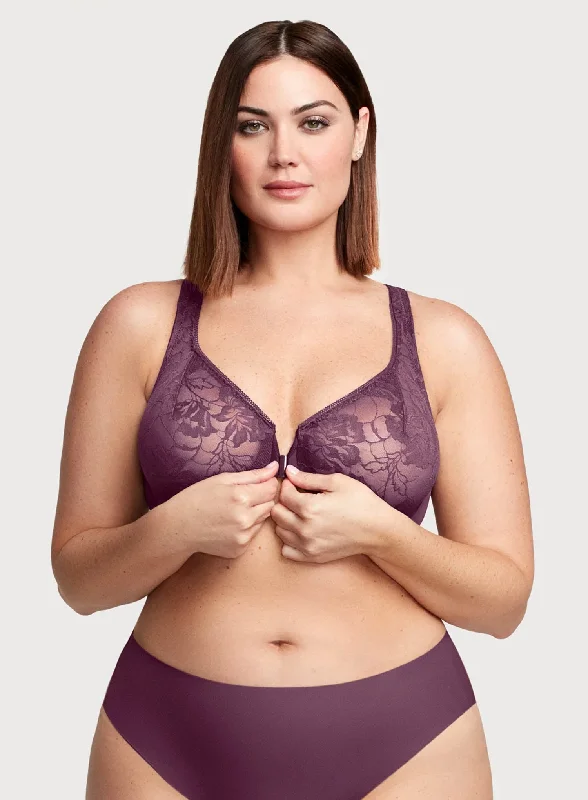 Glamorise: Feeling Lacey Front Close Underwire Bra Black Plum