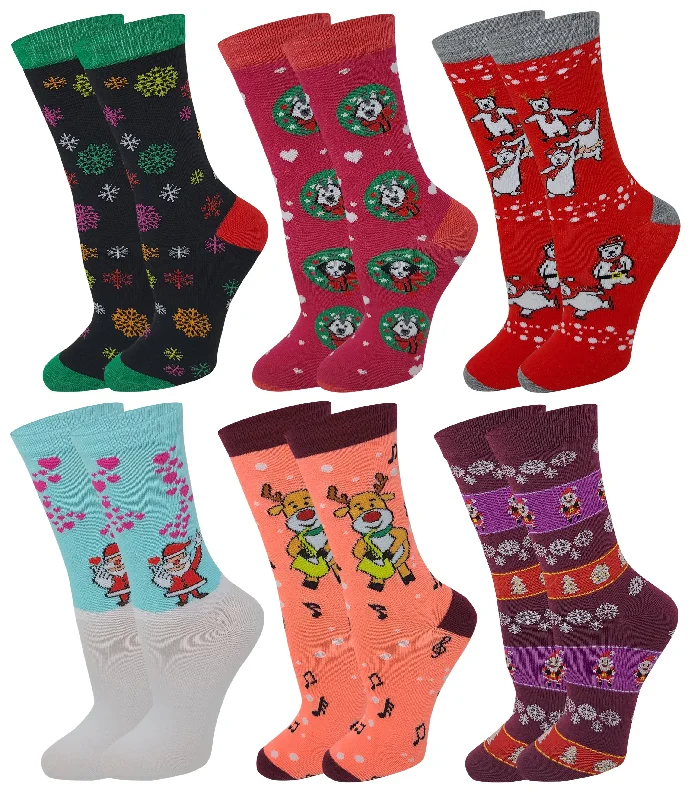 Crew Socks | Christmas Novelty Classic Design | Women 6 Pairs