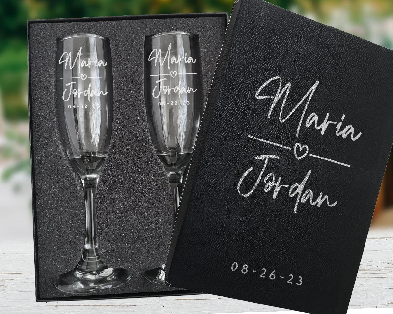 Personalized Wedding Champagne Flutes- Set of 2 Toasting Glasses | Bride and Groom Gifts | Registry By Bride’s Name | Unique Wedding