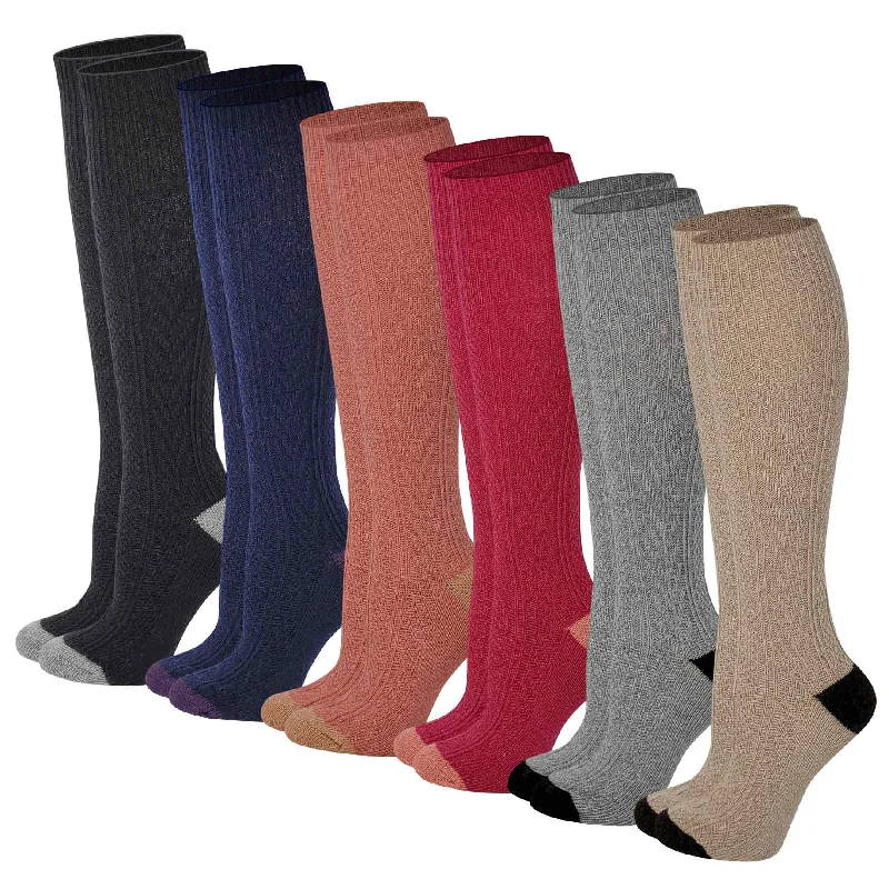 Knee High Boot Socks | Winter Cable Knit two tone Multi Color | Womens (6 pairs)