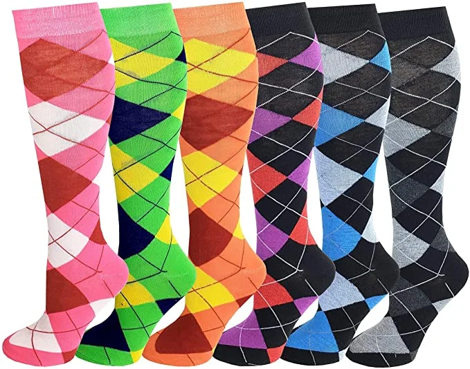 Knee High Socks | Fancy Argyle Design | Women (6 Pairs)