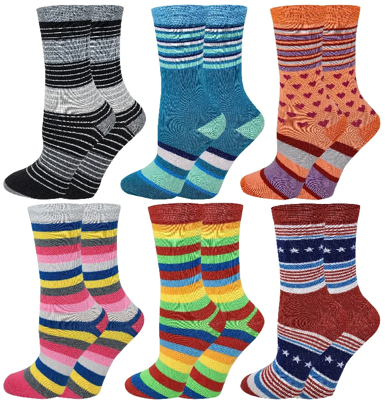 Women 6 Pairs Pack Bright Stripes Novelty Dress Socks