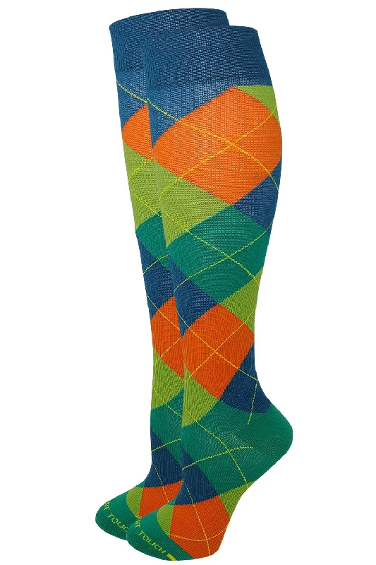 Women Graduated Blue/Green/Orange Argyle  Compression Knee High Socks