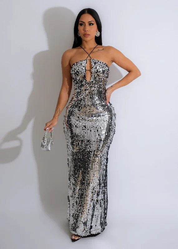 Being Eternal Sequin Maxi Dress Silver