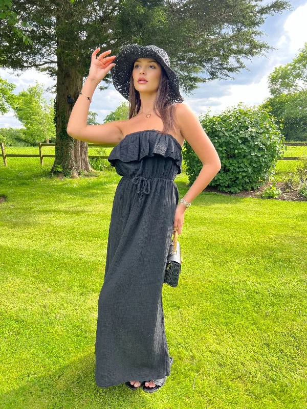 Black Santorini Bardot Maxi Dress