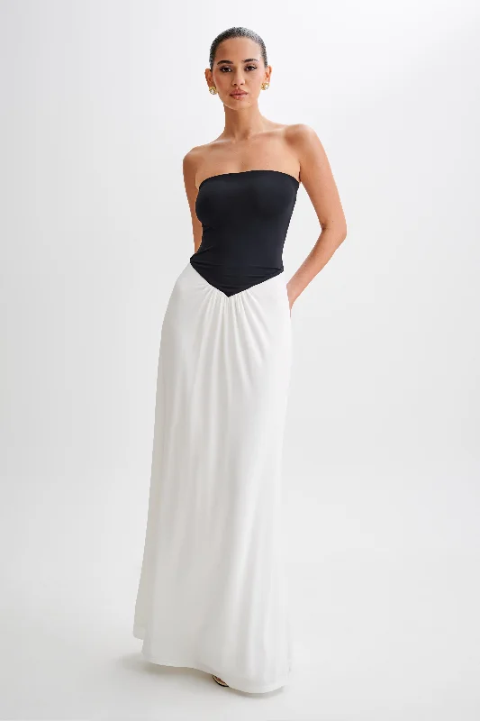 Maxi dresses with a cinched waist for a defined silhouetteRuby Strapless Slinky Maxi Dress - Black/White