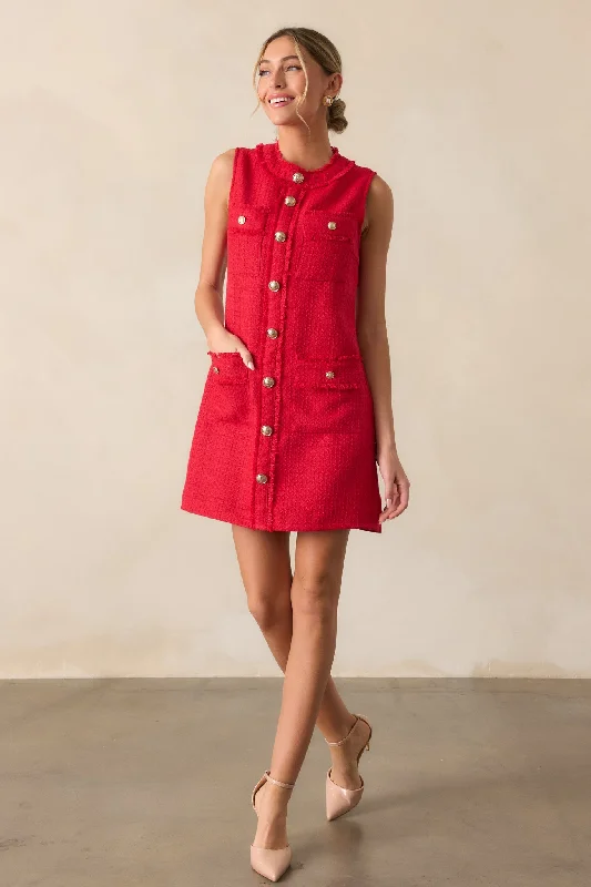 Here For It Red Tweed Mini Dress