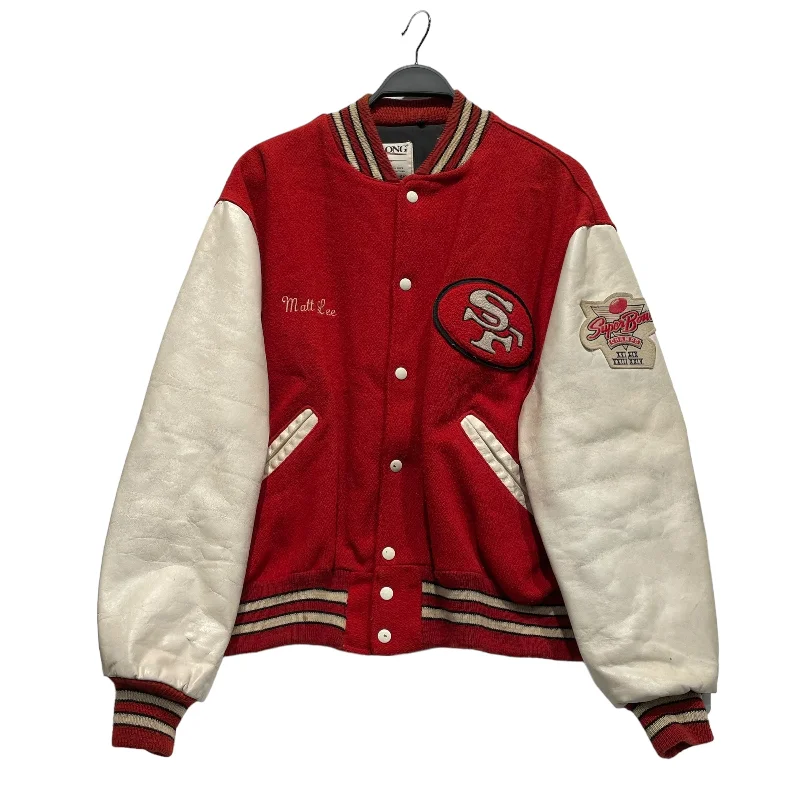 Men leather waistcoats with a decorative button - front for a formal and refined lookDeLONG/Leather Jkt/M/Leather/RED/49'S SUPERBOWL VARESITY Men leather waistcoats with a decorative button - front for a formal and refined lookDeLONG/Leather Jkt/M/Leather/RED/49'S SUPERBOWL VARESITY
