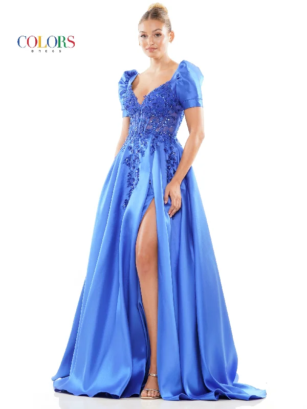 Colors 3192 Long Formal A Line Slit Prom Dress