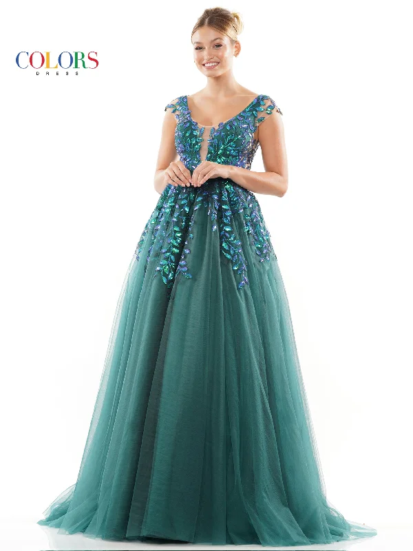 Colors 3239 Long Cap Sleeve Prom Ball Gown