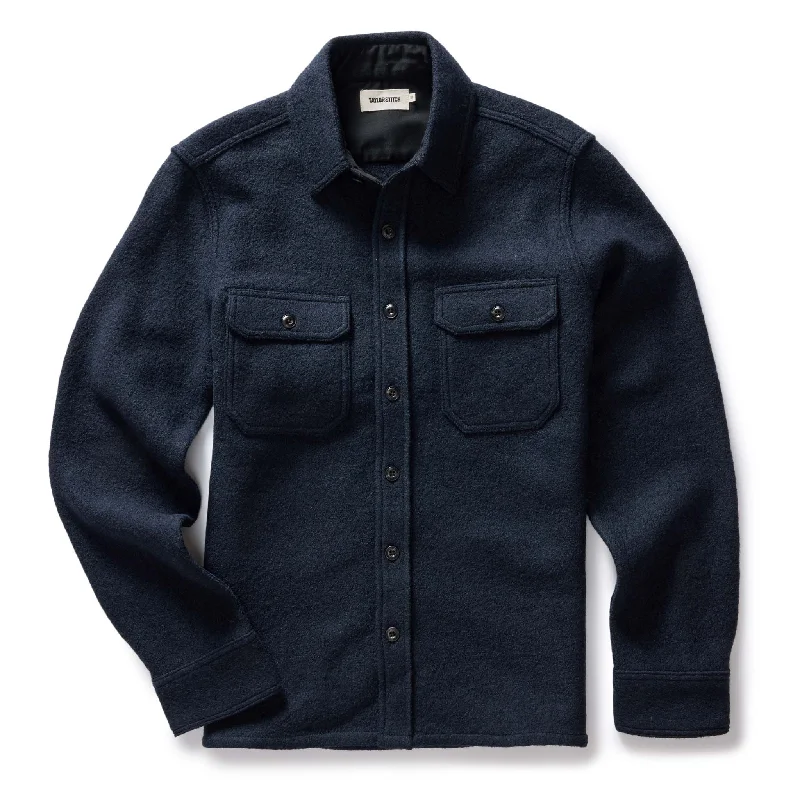 Men coats made from recycled materials for an eco - friendly choiceThe Connor Overshirt in Dark Navy Boucle Men coats made from recycled materials for an eco - friendly choiceThe Connor Overshirt in Dark Navy Boucle