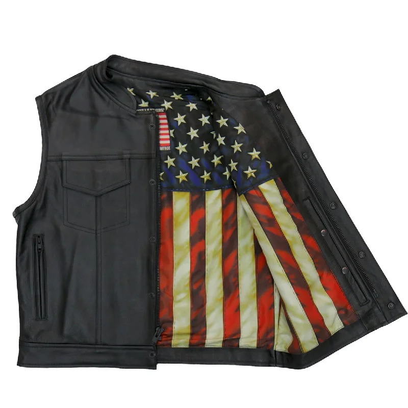 Men leather windbreakers with a lightweight leather construction for a breezy feelHot Leathers VSM1056 Men's Black 'Vintage USA Flag' Conceal and Carry Leather Vest Men leather windbreakers with a lightweight leather construction for a breezy feelHot Leathers VSM1056 Men's Black 'Vintage USA Flag' Conceal and Carry Leather Vest