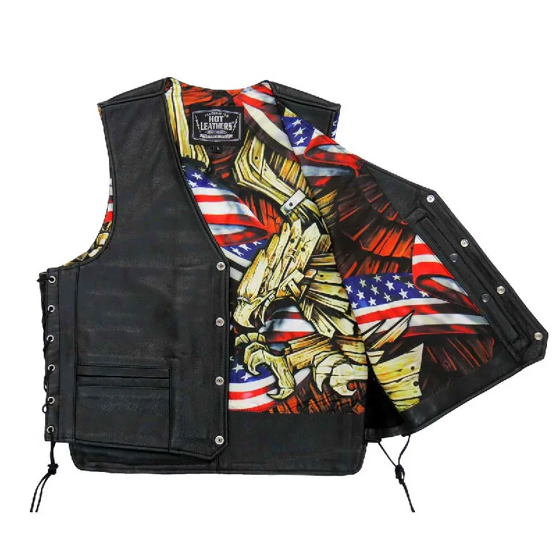Men leather bomber jackets with ribbed cuffs and hem for a snug and retro feelHot Leathers VSM1065 Men's Black 'Wooded Eagle' Conceal and Carry Side Lace Leather Vest Men leather bomber jackets with ribbed cuffs and hem for a snug and retro feelHot Leathers VSM1065 Men's Black 'Wooded Eagle' Conceal and Carry Side Lace Leather Vest