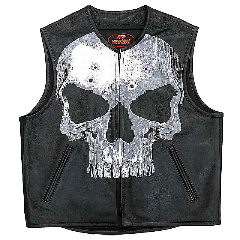 Men leather vests with a zip - front for easy layering and a cool biker - inspired styleHot Leathers VSM2001 Men's Black ‘Jumbo Skull’ Conceal and Carry Leather Vest Men leather vests with a zip - front for easy layering and a cool biker - inspired styleHot Leathers VSM2001 Men's Black ‘Jumbo Skull’ Conceal and Carry Leather Vest