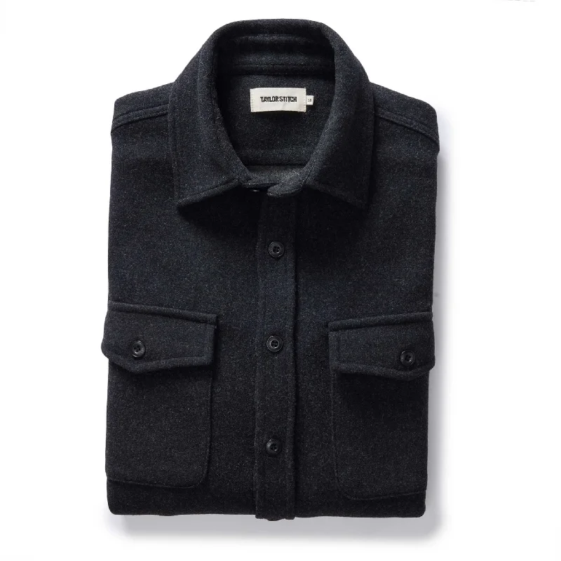Men coats with a water - resistant finish for light rain and splashesThe Maritime Shirt Jacket in Heather Charcoal Men coats with a water - resistant finish for light rain and splashesThe Maritime Shirt Jacket in Heather Charcoal
