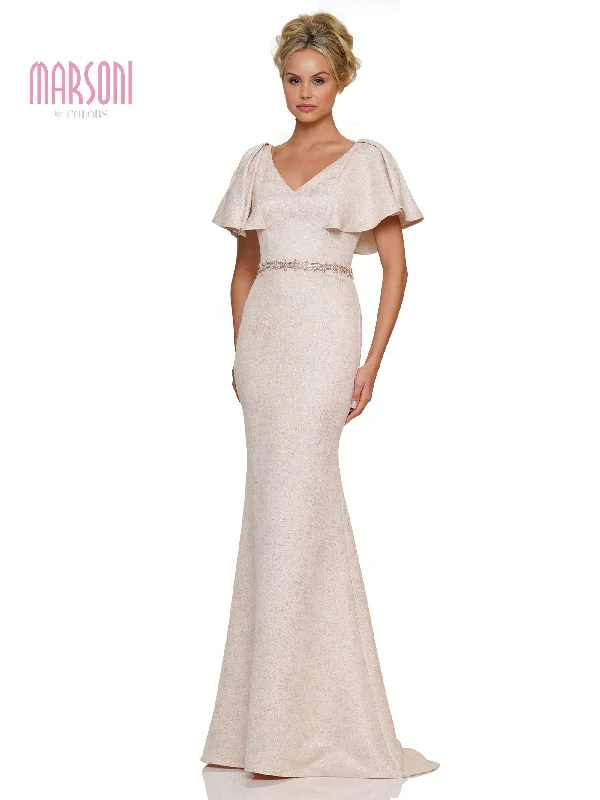 Marsoni MV1268 Mother of the Bride Flutter Sleeve V Neck Long Dress