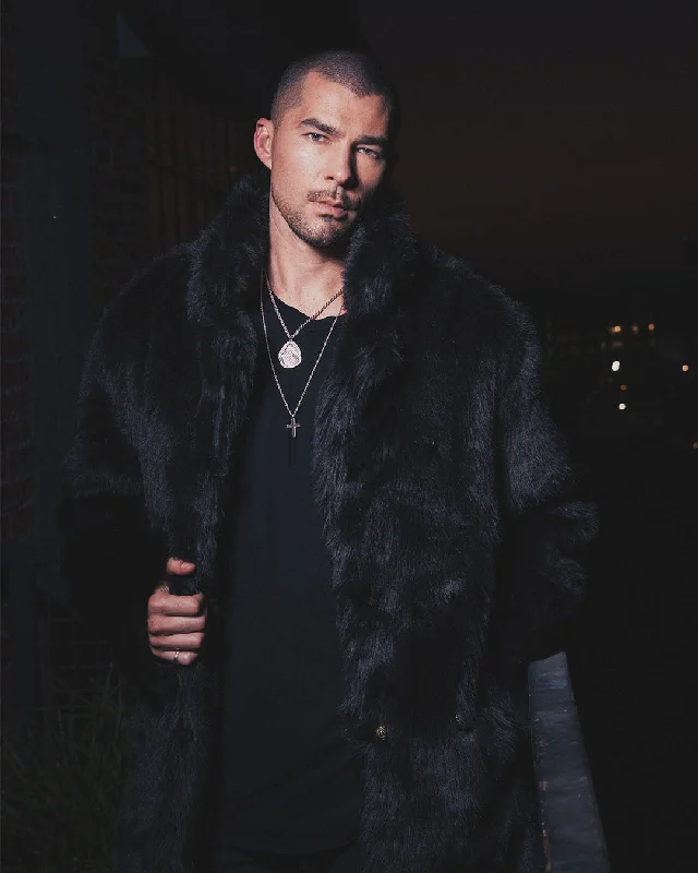 Camouflage men coats for outdoor enthusiasts and huntersMen's Long Faux Fur Coat | Black Serval Camouflage men coats for outdoor enthusiasts and huntersMen's Long Faux Fur Coat | Black Serval