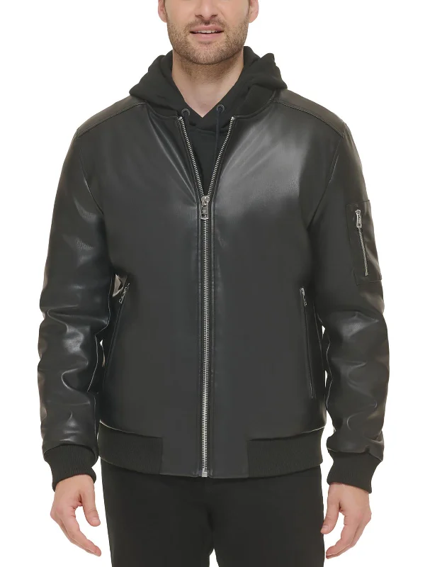 Men coats with a hooded design for added protection against the elementsMens Faux Leather Bomber Jacket Men coats with a hooded design for added protection against the elementsMens Faux Leather Bomber Jacket