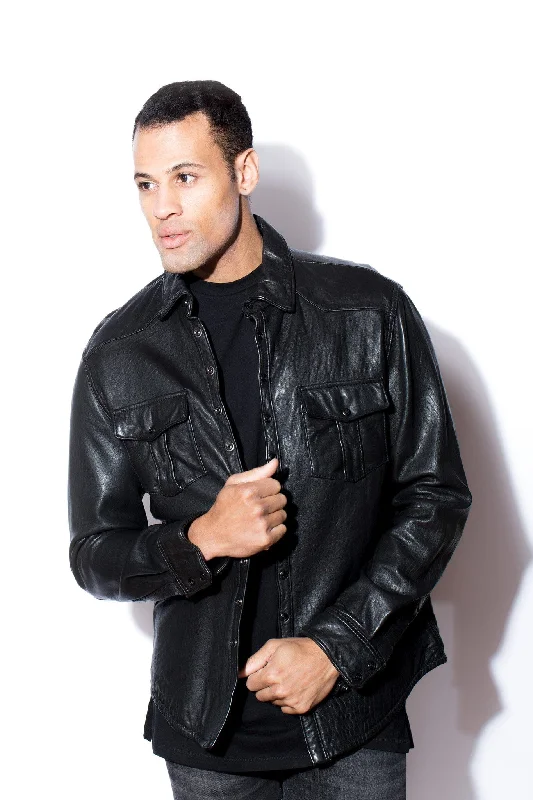 Men leather peacoats with a wool - blend lining for extra warmth in cold weatherMen's West Coast Leather Snap Shirt Men leather peacoats with a wool - blend lining for extra warmth in cold weatherMen's West Coast Leather Snap Shirt