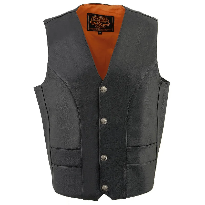 Men leather peacoats with a wool - blend lining for extra warmth in cold weatherMilwaukee Leather ML1368 Men's Black Premium Leather V-Neck Motorcycle Rider Vest w/ Buffalo Nickel Snaps Closure Men leather peacoats with a wool - blend lining for extra warmth in cold weatherMilwaukee Leather ML1368 Men's Black Premium Leather V-Neck Motorcycle Rider Vest w/ Buffalo Nickel Snaps Closure
