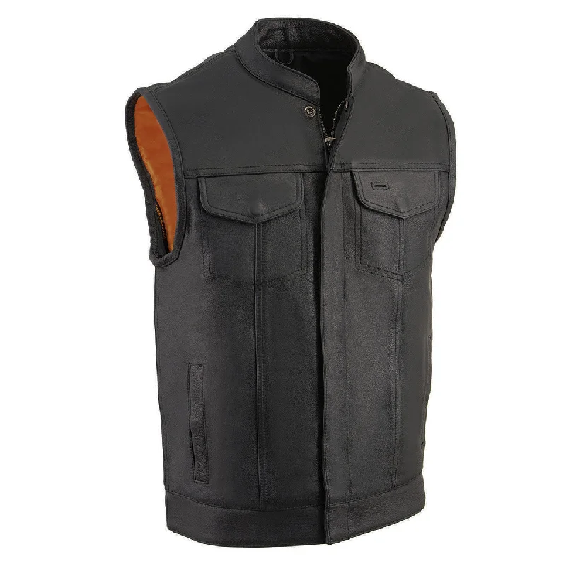 Men leather chore jackets with a durable waxed - leather finish for a rustic and hard - wearing optionMilwaukee Leather MLM3510 Men's Black Premium Leather Club Style Vest - Dual Closure Open Neck Motorcycle Rider Vest Men leather chore jackets with a durable waxed - leather finish for a rustic and hard - wearing optionMilwaukee Leather MLM3510 Men's Black Premium Leather Club Style Vest - Dual Closure Open Neck Motorcycle Rider Vest