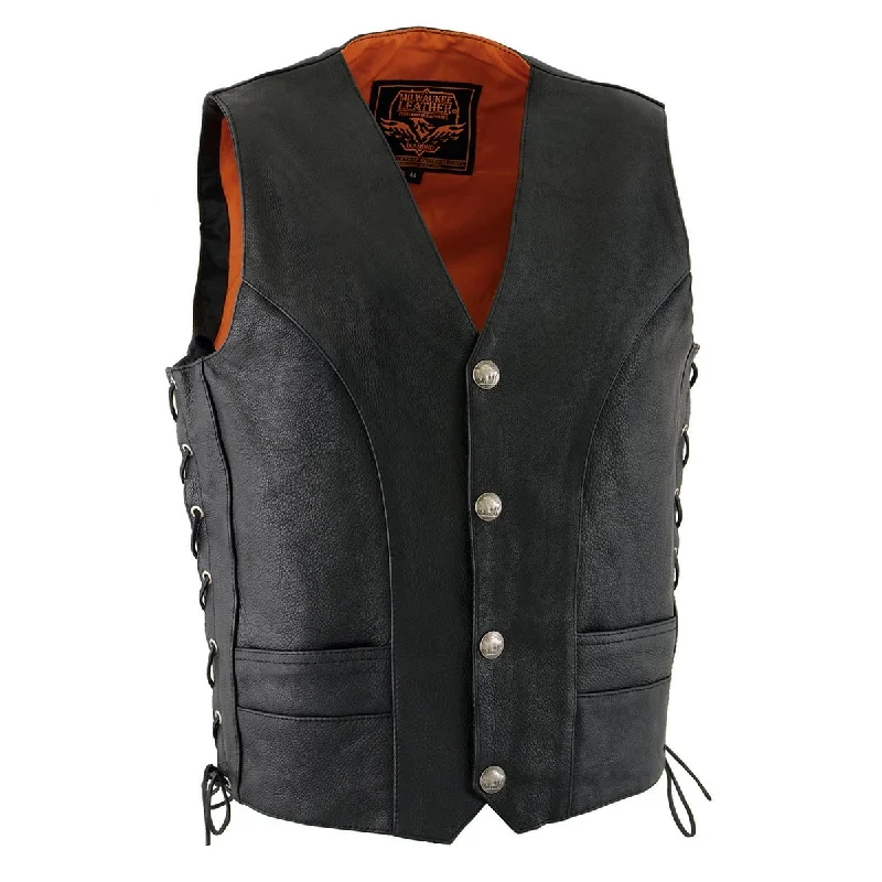 Men leather raincoats with a waterproof membrane for staying dry in wet conditionsMilwaukee Leather ML1369 Men's Black Premium Leather Side Lace Motorcycle Rider Vest w/ Buffalo Nickel Snaps Closure Men leather raincoats with a waterproof membrane for staying dry in wet conditionsMilwaukee Leather ML1369 Men's Black Premium Leather Side Lace Motorcycle Rider Vest w/ Buffalo Nickel Snaps Closure