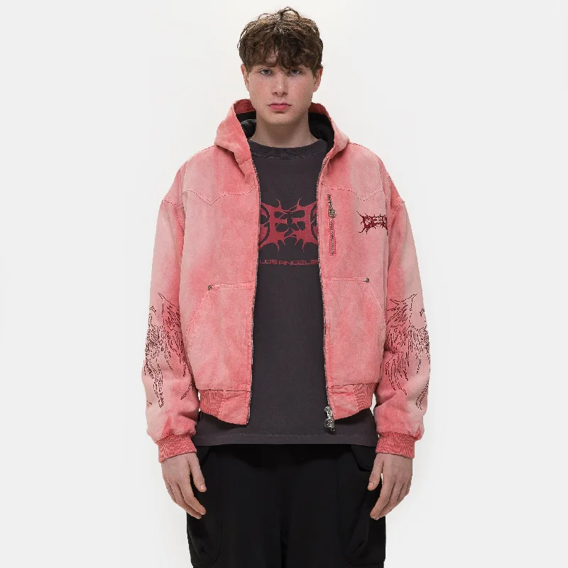 Men coats with a soft fleece interior for extra warmth and comfortSkull Angel Quilted Cotton Hooded Zipped Jacket in Dirty Pink Men coats with a soft fleece interior for extra warmth and comfortSkull Angel Quilted Cotton Hooded Zipped Jacket in Dirty Pink
