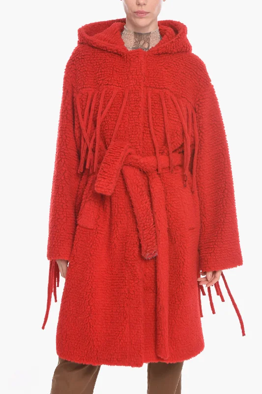 Stella McCartney Belted Teddy Coat with Fringe