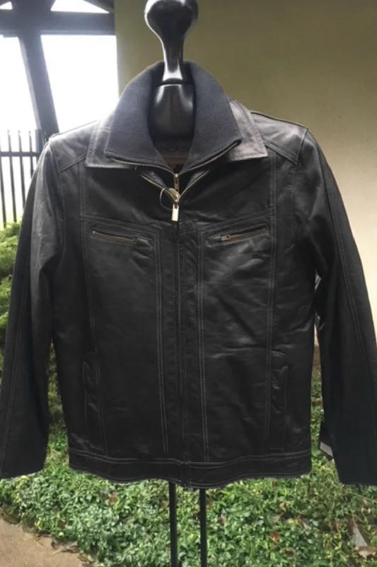 Men leather pea jackets with a high - collar for added warmth and a classic nautical styleTransmission Leather Coat 3810 Men leather pea jackets with a high - collar for added warmth and a classic nautical styleTransmission Leather Coat 3810