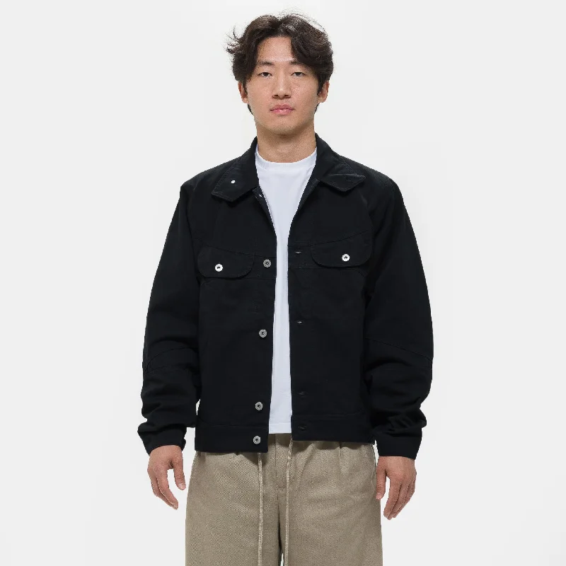 Men coats with multiple inner pockets for convenient storage of essentialsWelder Button Jacket in Black Men coats with multiple inner pockets for convenient storage of essentialsWelder Button Jacket in Black
