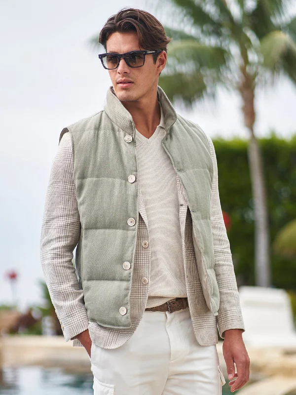 Sleeveless men waistcoats with a high - cut armhole for ease of movementLinen Down Vest Sleeveless men waistcoats with a high - cut armhole for ease of movementLinen Down Vest