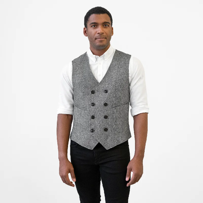 Zip - front men vest with multiple inner pockets for storageMen's Double Breasted Charcoal Tweed Vest Zip - front men vest with multiple inner pockets for storageMen's Double Breasted Charcoal Tweed Vest