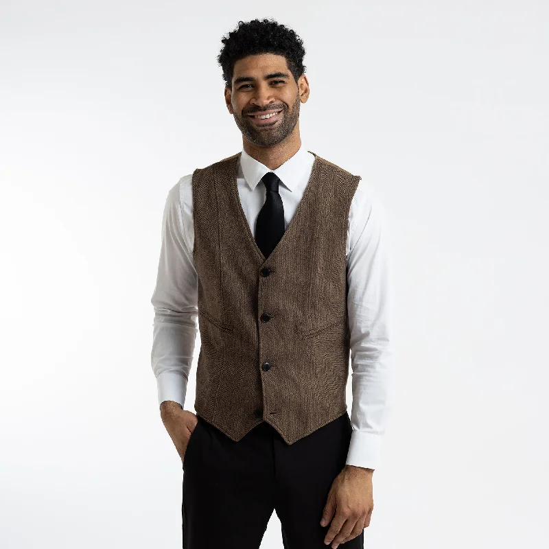 Patterned men waistcoats with floral prints for a stylish twistMen's Single Breasted Brown Herringbone Vest Patterned men waistcoats with floral prints for a stylish twistMen's Single Breasted Brown Herringbone Vest