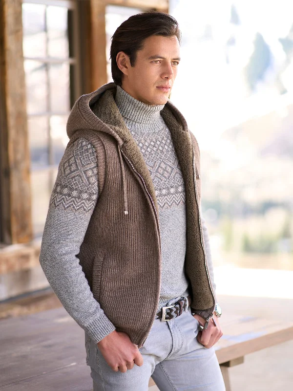 Sleeveless men waistcoats with a high - cut armhole for ease of movementRibbed Shearling Vest Sleeveless men waistcoats with a high - cut armhole for ease of movementRibbed Shearling Vest