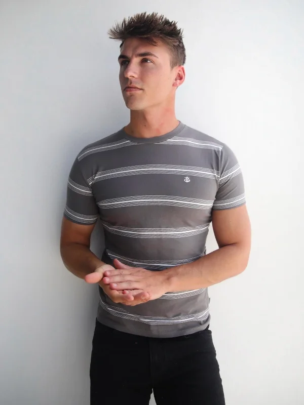 Men's short - sleeve linen t - shirts for summer beach outingsMarcello Stripe T-Shirt - Grey Men's short - sleeve linen t - shirts for summer beach outingsMarcello Stripe T-Shirt - Grey